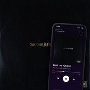 GOGGINS II digital album: cover art with a phone playing it on meaningwave.com