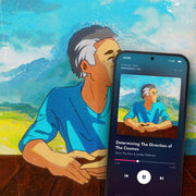 THE CALL TO ADVENTURE digital album: cover art with a phone playing it on meaningwave.com