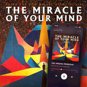 THE MIRACLE OF YOUR MIND digital album: cover art with a phone playing it on meaningwave.com