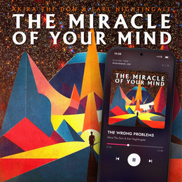 THE MIRACLE OF YOUR MIND digital album: cover art with a phone playing it on meaningwave.com
