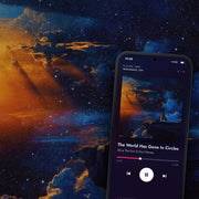 FREEDOM TO CHAINS digital album: cover art with a phone playing it on meaningwave.com