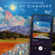 ACRES OF DIAMONDS digital album: cover art with a phone playing it on meaningwave.com