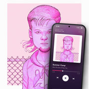 TELLING STORIES digital album: cover art with a phone playing it on meaningwave.com