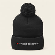 I ♥ LIVING IN THE FUTURE | Pom-Pom Beanie - Black - front