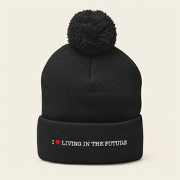 I ♥ LIVING IN THE FUTURE | Pom-Pom Beanie - Black - front