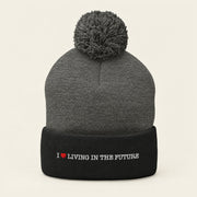 I ♥ LIVING IN THE FUTURE | Pom-Pom Beanie - Dark Heather Grey/ Black - front