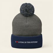 I ♥ LIVING IN THE FUTURE | Pom-Pom Beanie - Dark Heather Grey/ Navy - front
