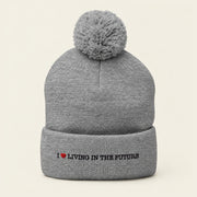 I ♥ LIVING IN THE FUTURE | Pom-Pom Beanie - Heather Grey - front