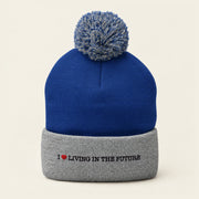 I ♥ LIVING IN THE FUTURE | Pom-Pom Beanie - Royal/ Heather Grey - front