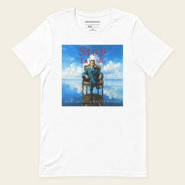 STOP TRYING with Neville Goddard Album Cover T-Shirt in White, front
