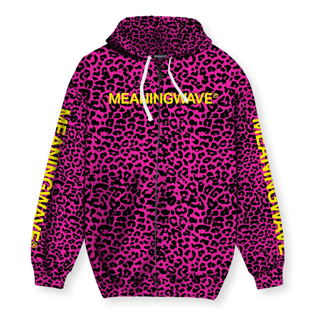 Meaningwave Neon Leopard Men's Zip-Up Hoodie