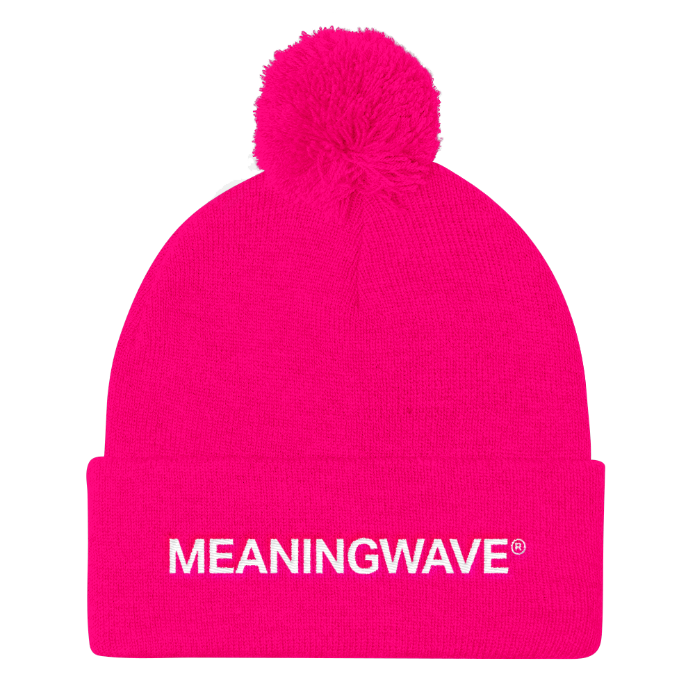 MEANINGWAVE text Logo | Pom Pom Knit Cap